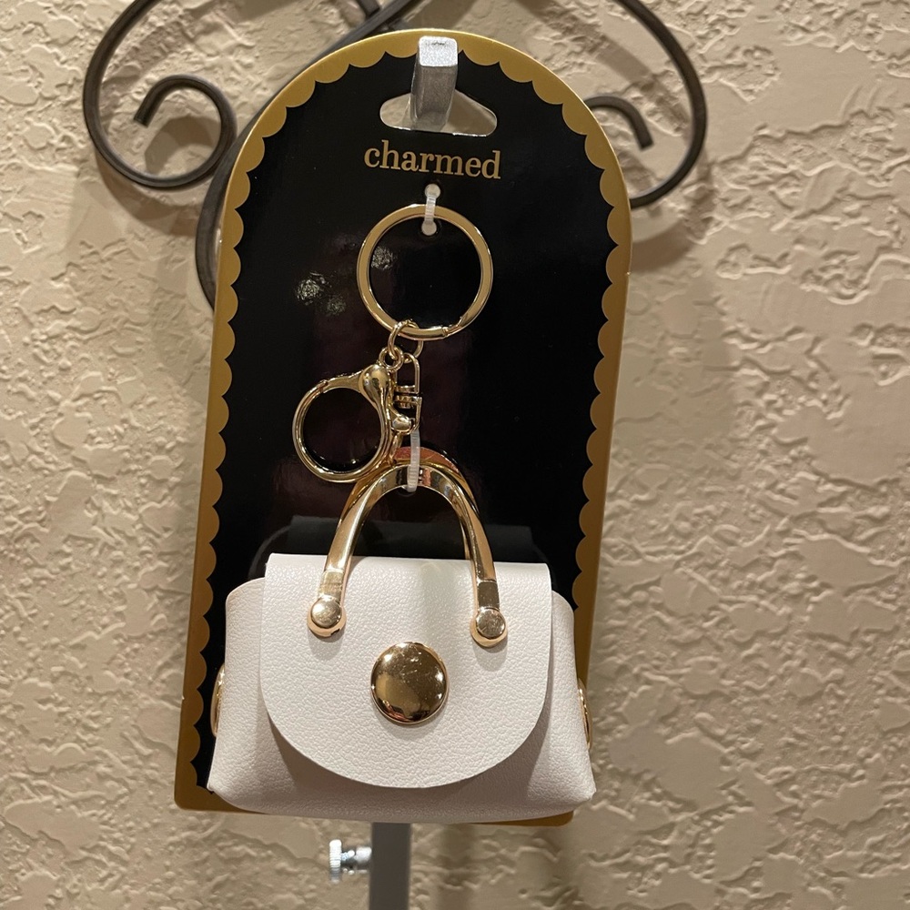 Charmed White and Gold Mini Purse Keychain